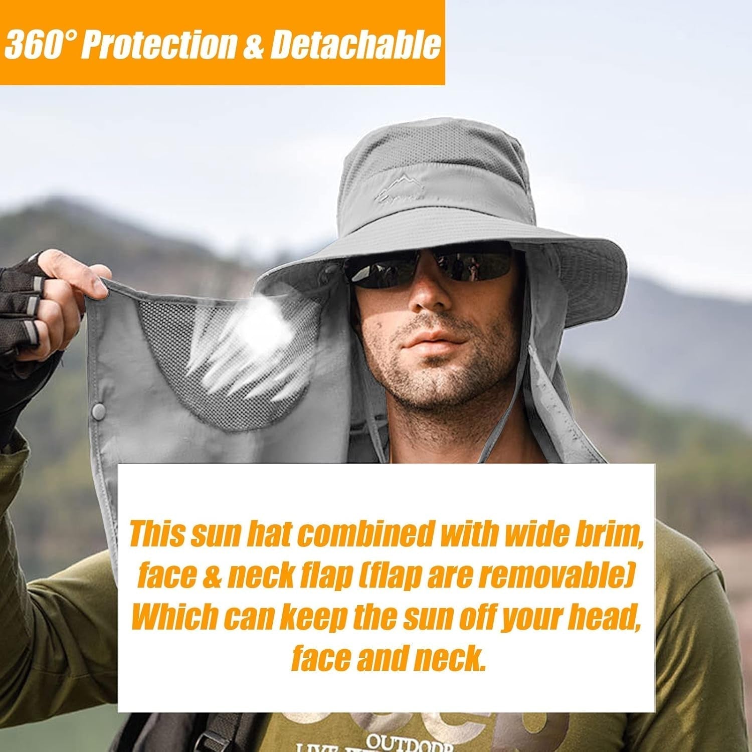 Fishing Hat for Men & Women, Outdoor UV Sun Protection Wide Brim Hat with Face Cover & Neck Flap