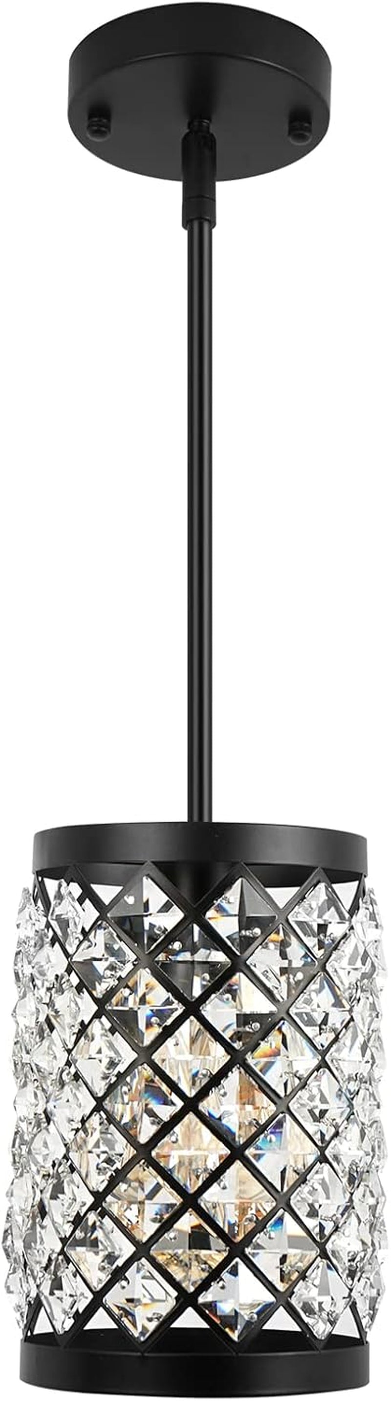 Modern Black Crystal Pendant Light, Industrial 1-Light Small Hanging Glass Ceiling Lamp Crystal Chandelier for Kitchen Island Sink Dining Living Room Bedroom Entryway