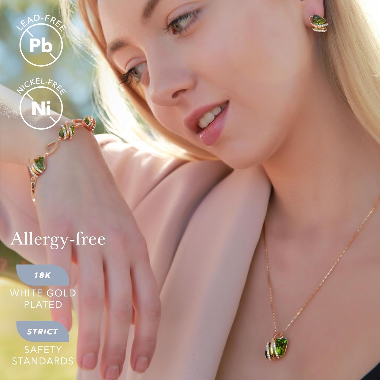 Wish Stone Pendant Necklace with Birthstone Crystal, 18K Rose Gold Plated/Silvertone, 18" + 2"