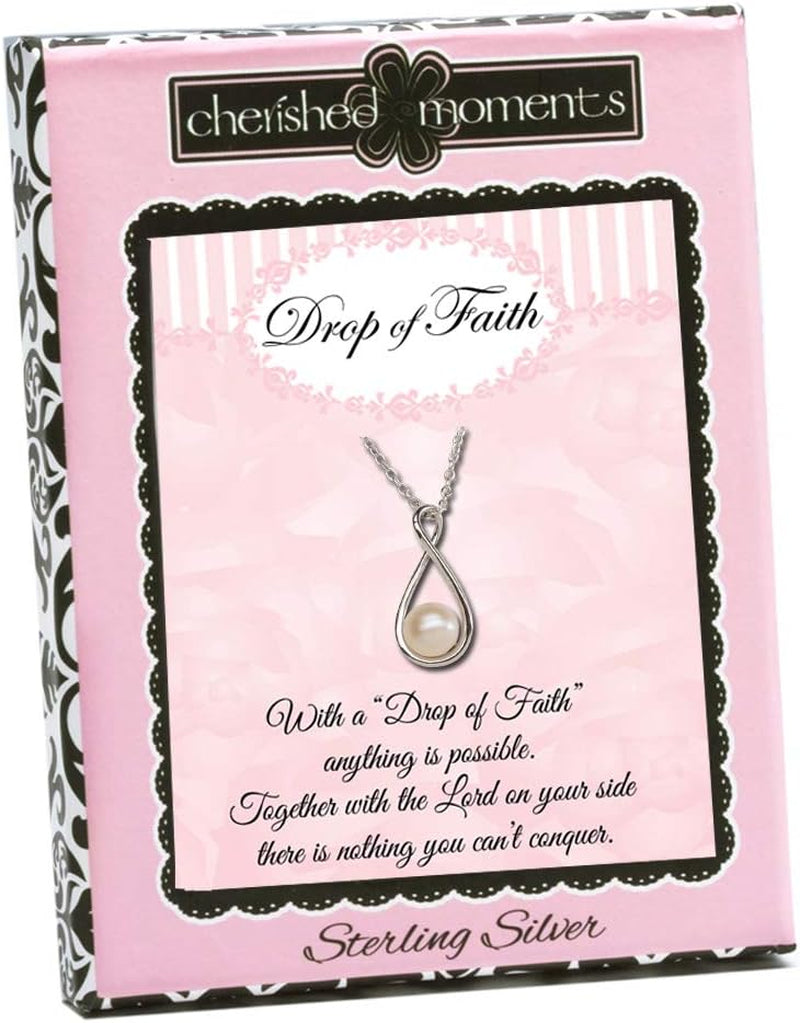 Sterling Silver Drop of Faith Necklace with 6Mm Cultured Pearl (18 Inch)