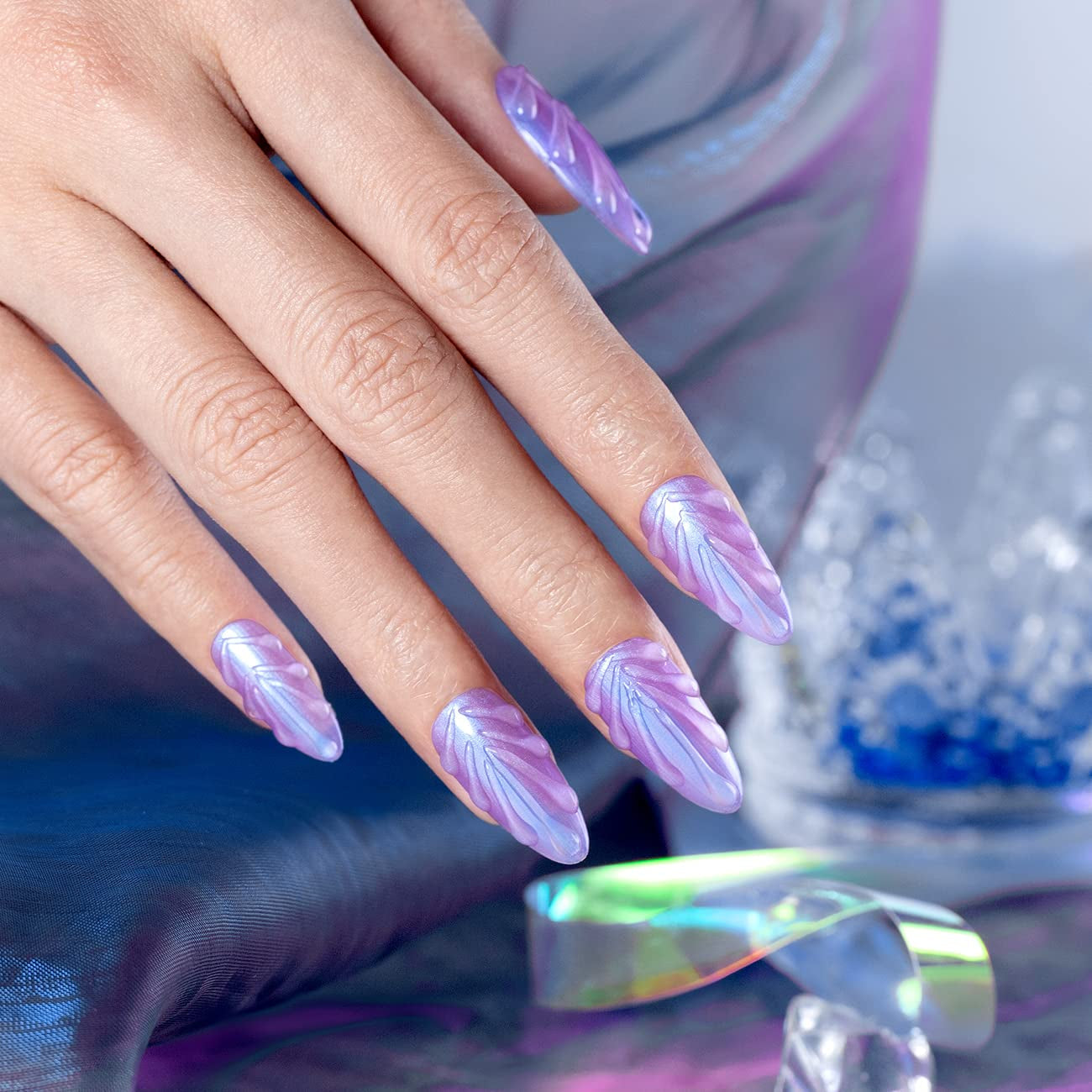 Pearl Gel Nail Polish - Glitter Pearlescent Shell Gel Polish in Pink, Beige, Blue, Green, Purple Shimmer Mermaid Swirl Thread Effect - Soak off LED UV Curing - DIY Manicure Use