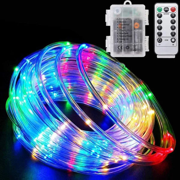 Battery Powered Rope Lights LED Fairy String Lights with Remote Control Garden Tube Lighting Strings Christmas Holiday Decoration