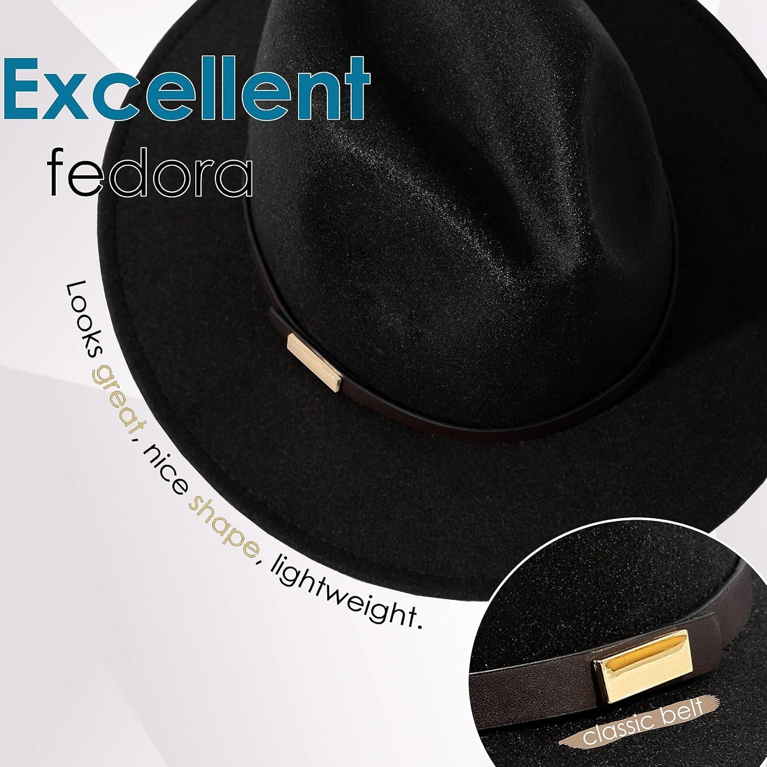 Fedora Hats for Men Wide Brim Panama Hat with Classic Belt