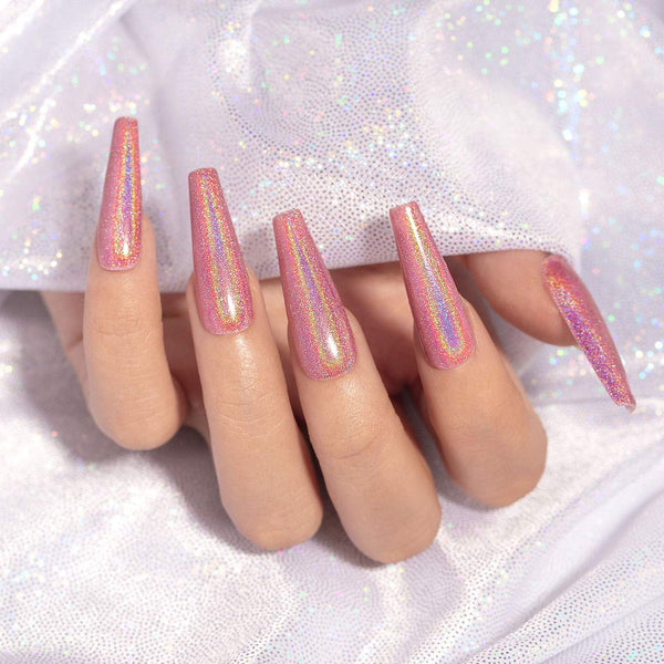 Holographic Gel Nail Polish Set 3PCS Rose Gold Pink Purple Gorgeous Glossy Soak off Nail Gel with Glitter Mermaid Unicorn Effect Lamp Curing Required for Nail Art Design Manicure Salon DIY at Home