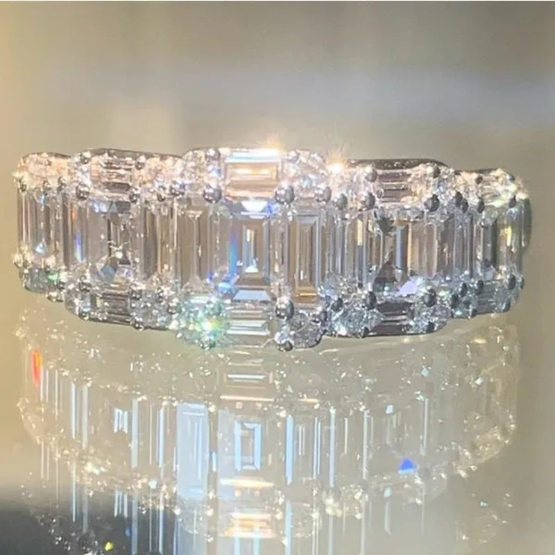 925 Sterling Silver Claw Setting Square Cut AAA Zircon and Diamond Rings for Women Engagement Party Fashion Accessories