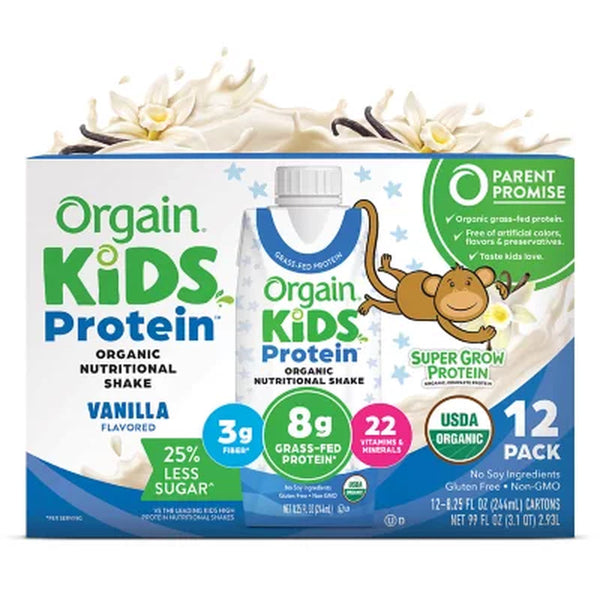 Orgain Kids 8G Protein Organic Nutritional Shake, Vanilla, 8.25 Fl. Oz., 12 Pk.