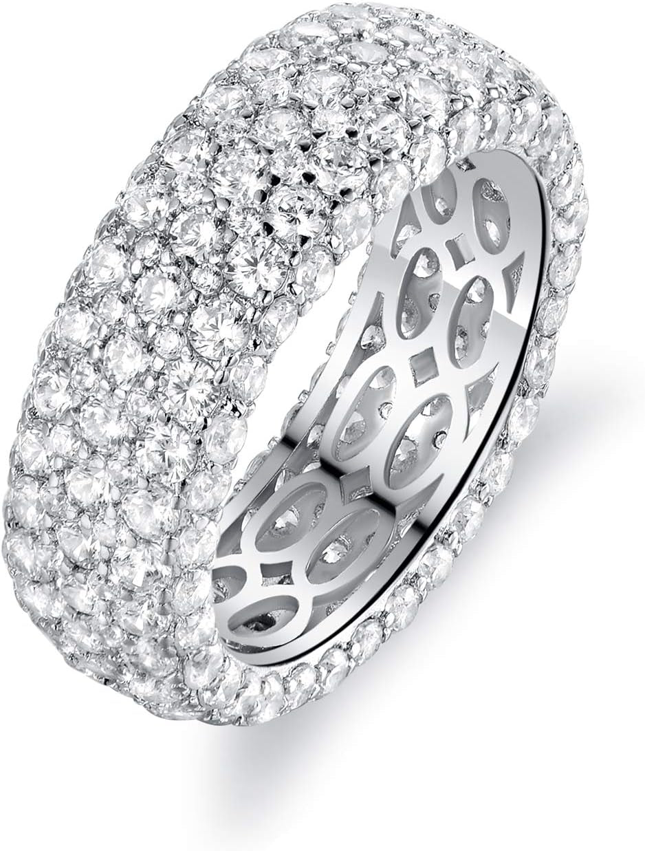 Womens Wide Eternity Ring Wedding Band 18K White Gold or Rose Gold Plated Wide Band Cubic Zirconia Eternity Band Ring