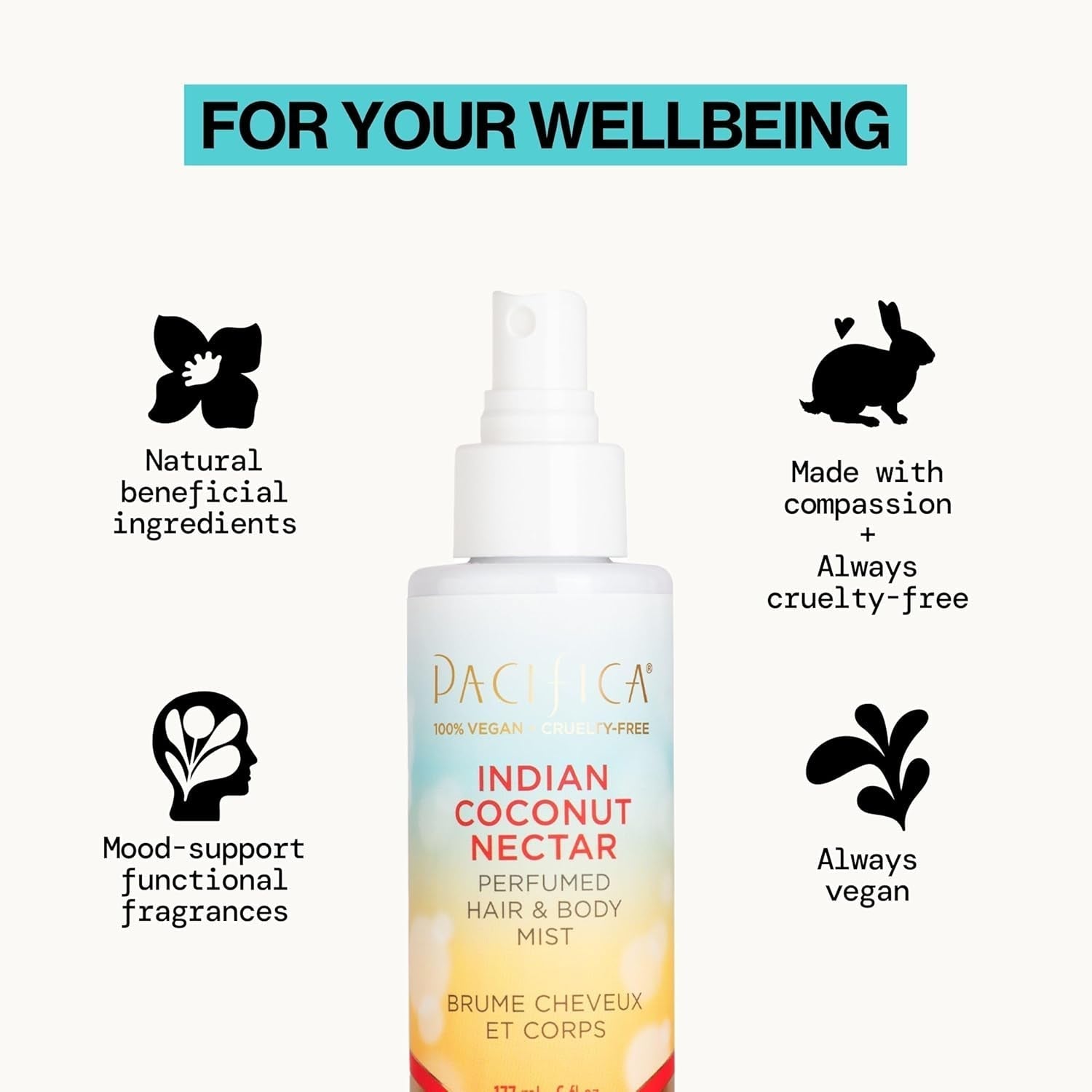 Beauty, Indian Coconut Nectar Hair Perfume & Body Spray, Coconut and Creamy Vanilla Scent, Natural & Essential Oils, Alcohol Free, Clean Fragrance, Vegan & Cruelty Free