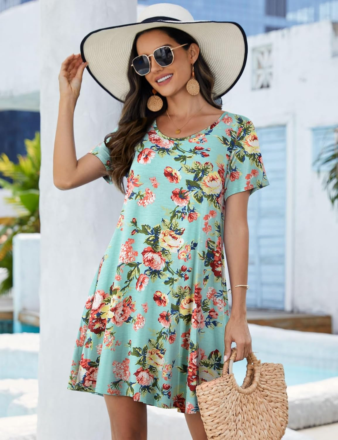 plus Size Summer T-Shirt Casual Dresses for Curvy Women Flowy Swing