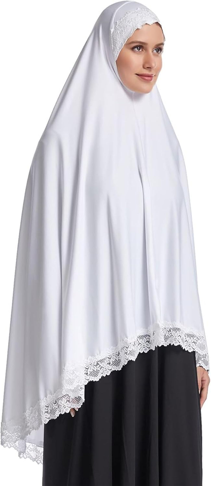 Muslim Women'S Instant Big Hijab Jersey Turbans Khimar Abaya Soft Prayer Scarf, 1Pc Lace