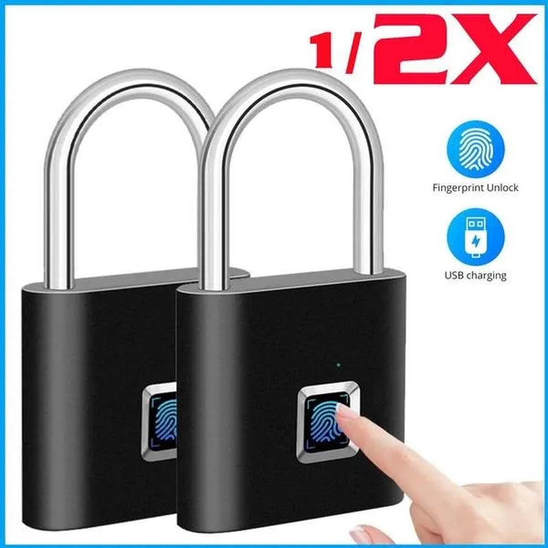 Fingerprint Padlock Smart Keyless USB Rechargeable Door Lock IP56 Waterproof USB Rechargeable-2/1PCS