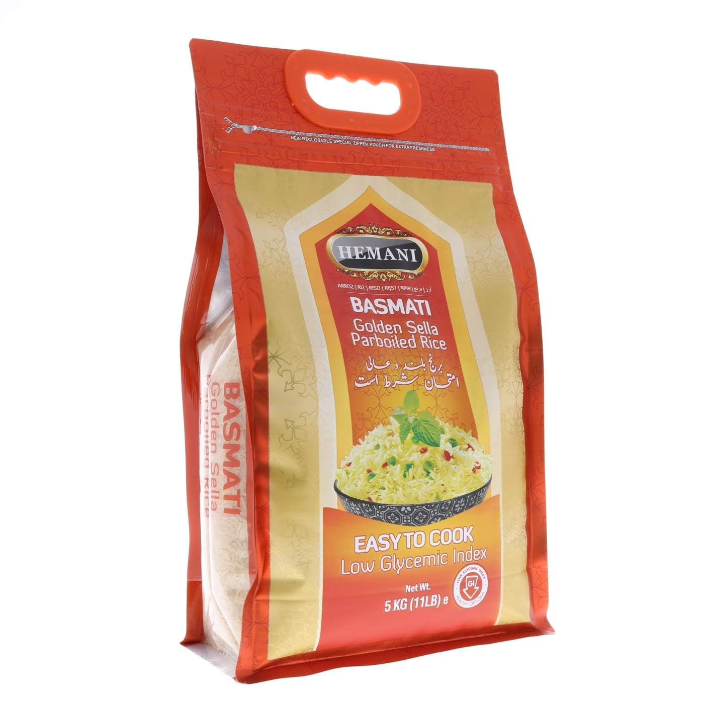 Basmati Golden Sella Parboiled Rice 11LB - Great Value Savings - 1 LB FREE - Easy to Cook - Low Glycemic Index (4 Pack: 44 Pounds)