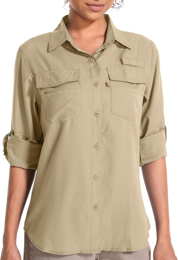 Women'S UPF 50 UV Sun Protection Long Sleeve Safari Shirts Quick Dry Hiking Travel Fishing Outdoor Cool Shirts
