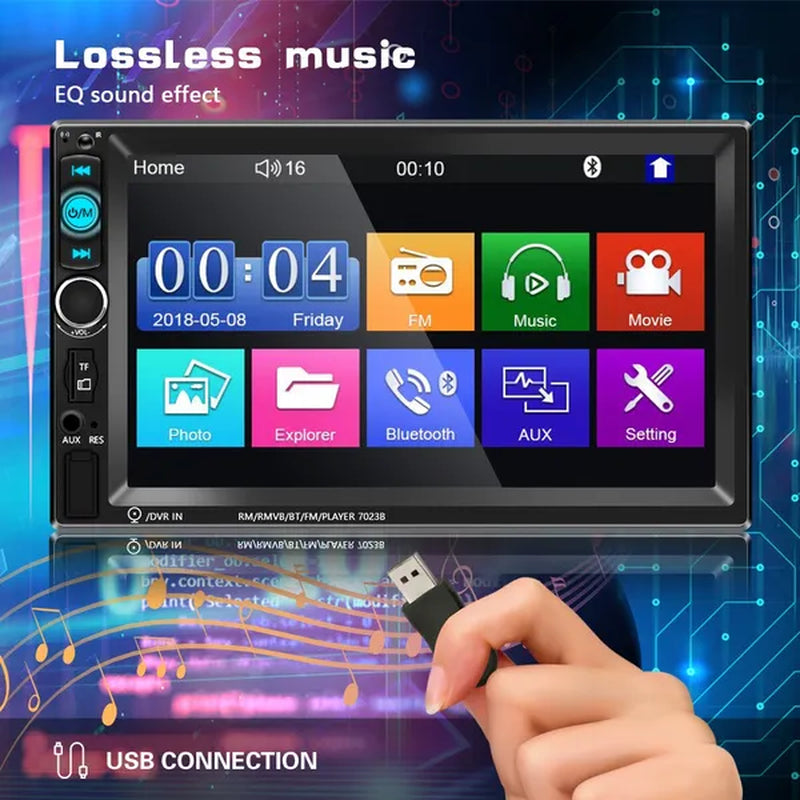7" Bluetooth HD Touch Screen Car Stereo Radio 2DIN Car MP5 Player FM/USB/AUX/SD Function with Steering Wheel Control +Cam(Optional)