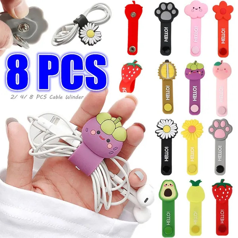 8/4/2pcs Cute Animal Fruit Cartoon Avocado Earphone Winder Cable Cord Organizer Holder Headset Usb Cable Management