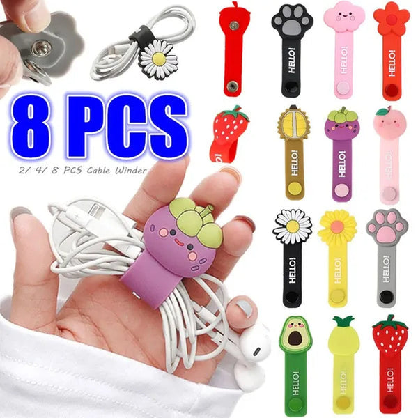 8/4/2pcs Cute Animal Fruit Cartoon Avocado Earphone Winder Cable Cord Organizer Holder Headset Usb Cable Management