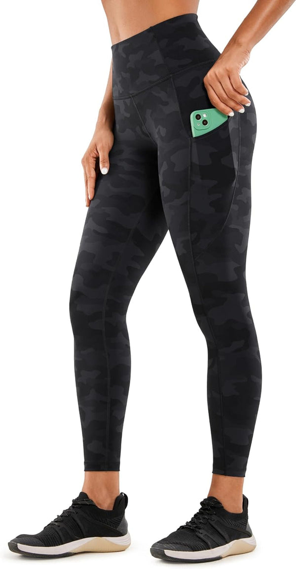 Women'S Naked Feeling Workout Leggings 25 Inches - High Waisted Yoga Pants with Side Pockets Running Tights