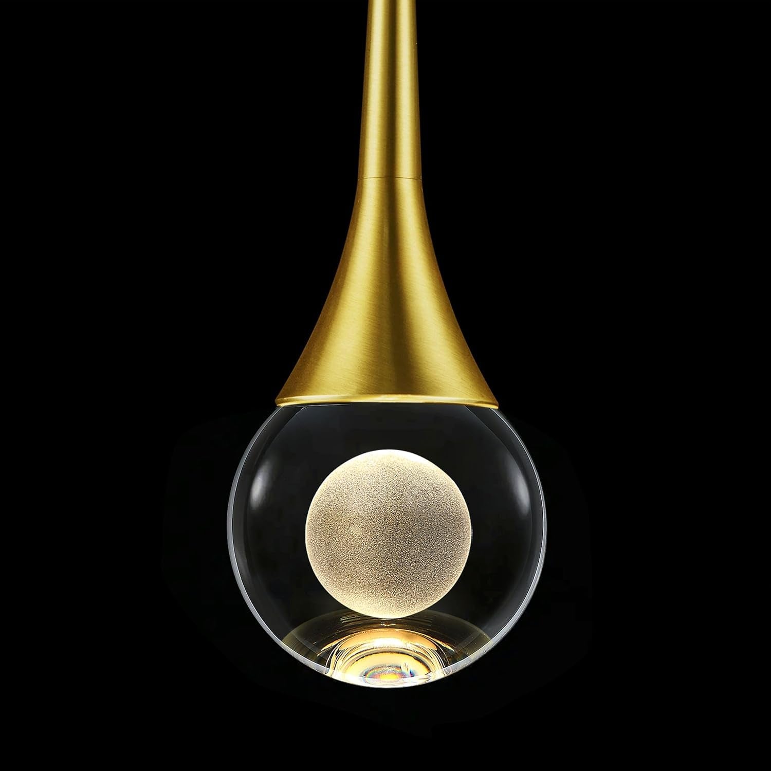 1-Light Pendant Lights Kitchen Island, 8W 3 Color Temperature Dimmable LED Pendant Light Fixtures, Gold Hanging Crystal Teardrop Pendant Lights for Bathroom, Bedroom