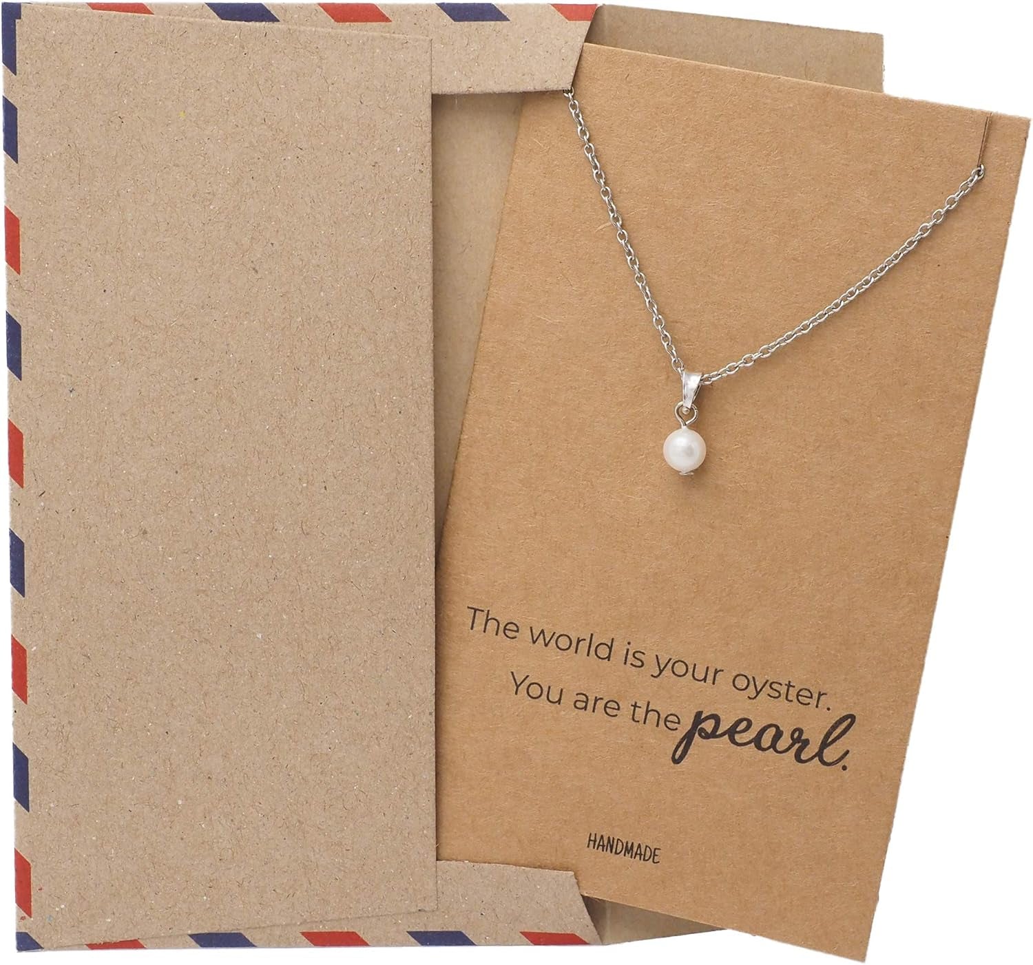 Pearl Pendant Necklace, Beach Themed Charm Mother'S Day Gifts with Inspirational Greeting Card, Stainless Steel Adjustable Chain 16" to 18"