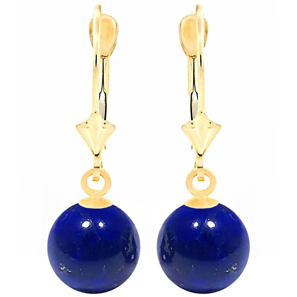 Trustmark 14K Yellow Gold 12mm Natural Lapis Lazuli Ball Leverback Earrings
