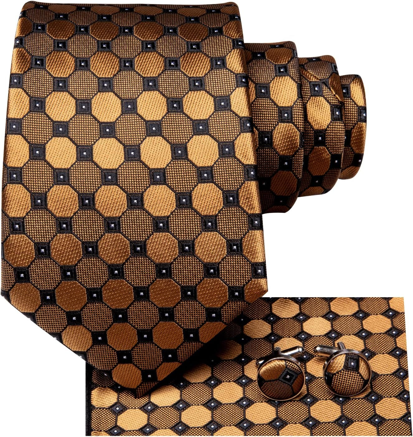 Mens Tie Set Solid Paisley Silk Striped Necktie for Men with Cufflinks Tie and Pocket Square