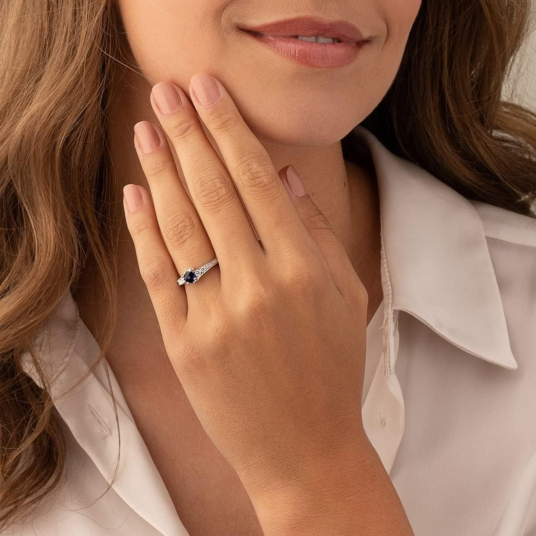 Created Blue Sapphire Women Ring 925 Sterling Silver, Enchanting Solstice Design, 0.75 Carat round 5Mm Sizes 5 to 9