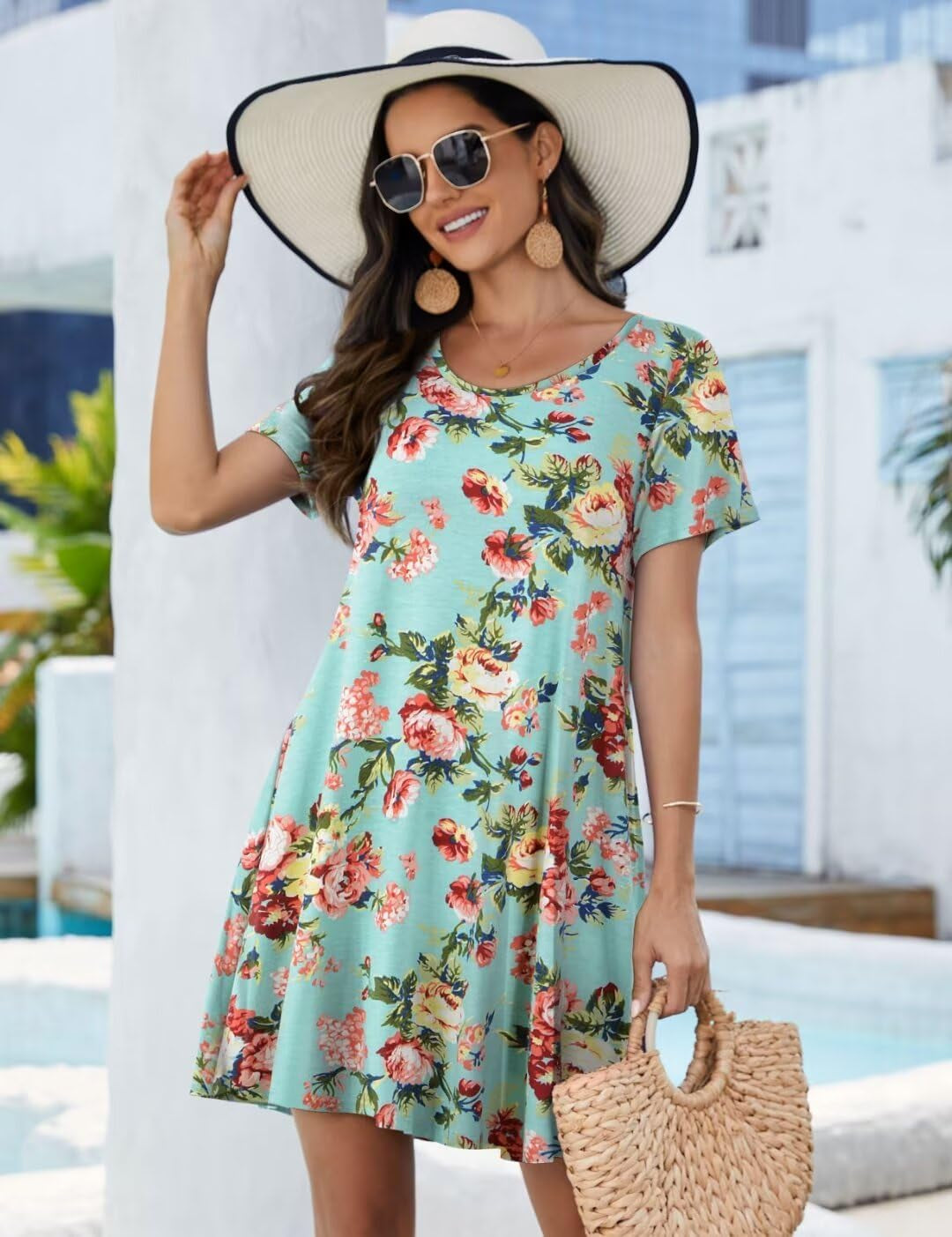 plus Size Summer T-Shirt Casual Dresses for Curvy Women Flowy Swing