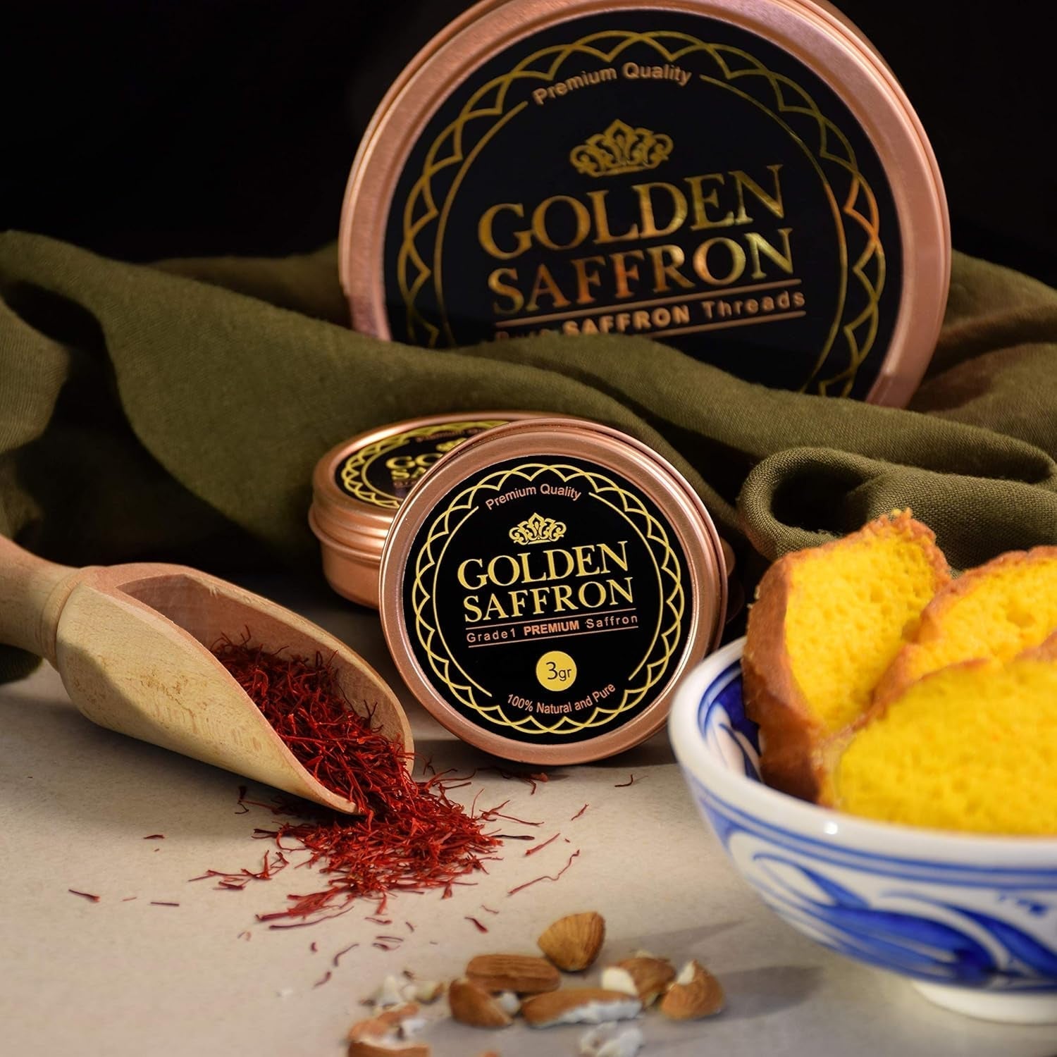 , Finest Pure Premium All Red Saffron Threads, Grade A+ Super Negin, Non-Gmo Verified. for Tea, Paella, Rice, Desserts, Golden Milk and Risotto (3 Grams)