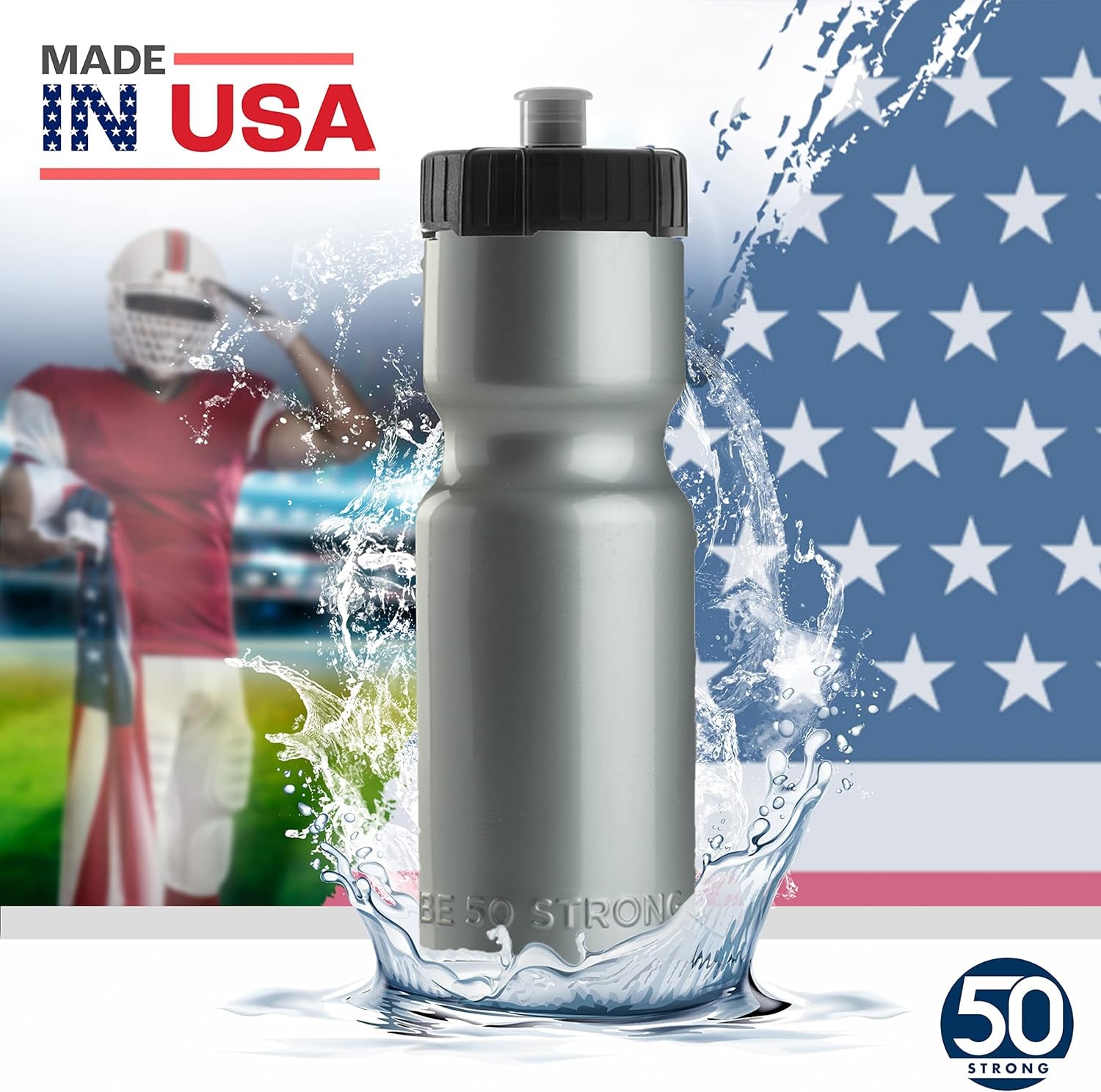 Sports Water Bottles – Reusable 22 Oz Bpa-Free Plastic Bottles with Pull Top Cap – Made in USA – Top Rack Dishwasher Safe – Fits Most Bike Cages Brand