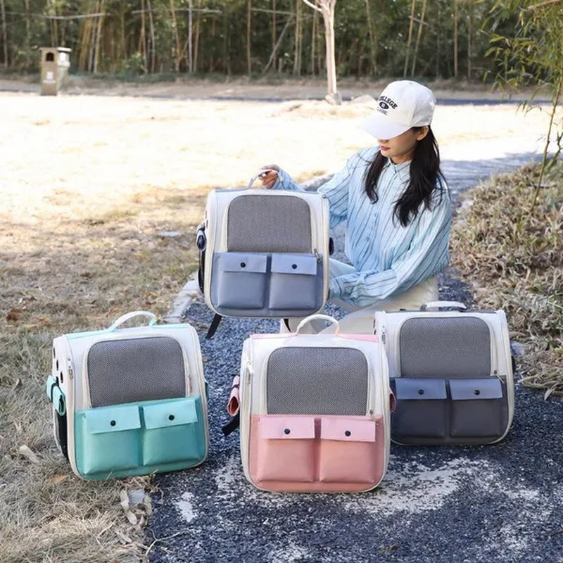 Pet Carrier Backpack Small Medium Dogs Cats Large Space Fits Up To 20 Lbs Pets Foldable Backpack Safety Lock Zipper Breathable Mesh Travel Hiking