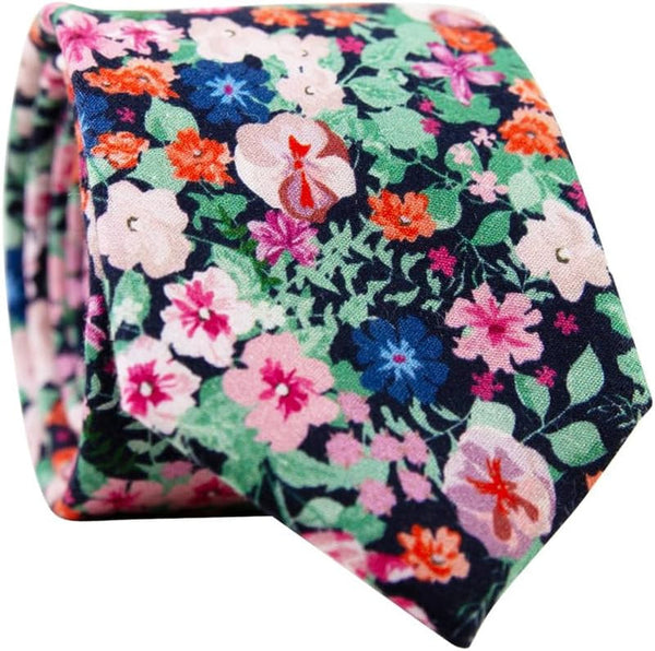 Men'S Skinny Tie Floral Print Cotton Necktie, Great for Weddings, Groom, Groomsmen, Missions, Dances, Gifts.