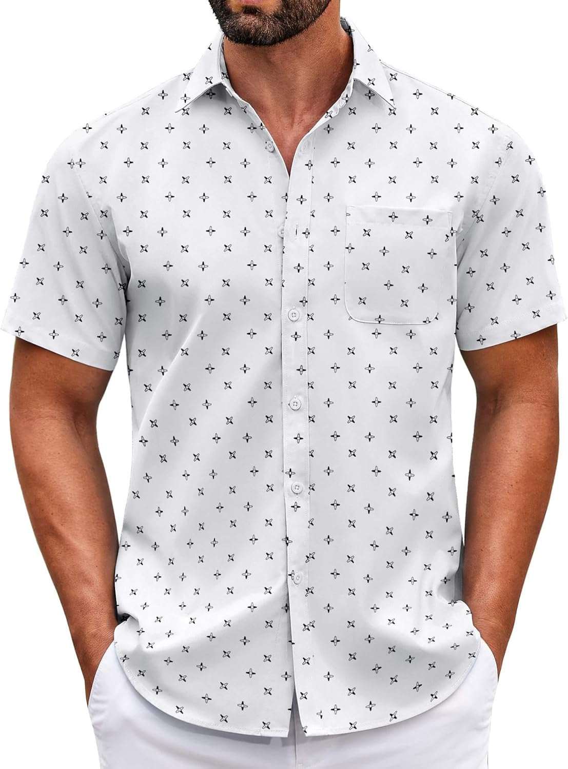 Mens Short Sleeve Casual Button down Shirts Summer Untucked Dress Shirts with Pocket