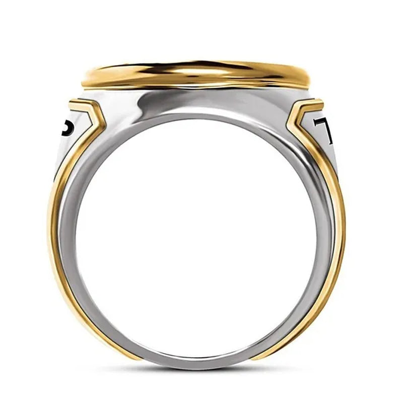 925 Sterling Silver Plated Mens Fashion Ring Two Tone 18K Gold Plated"Make America Great Again" USA President Trump Statue Commemorative Coin Rings General Election Trump Supporters Jewelry Successfully Elected Souvenir Gift Size 6 - 13