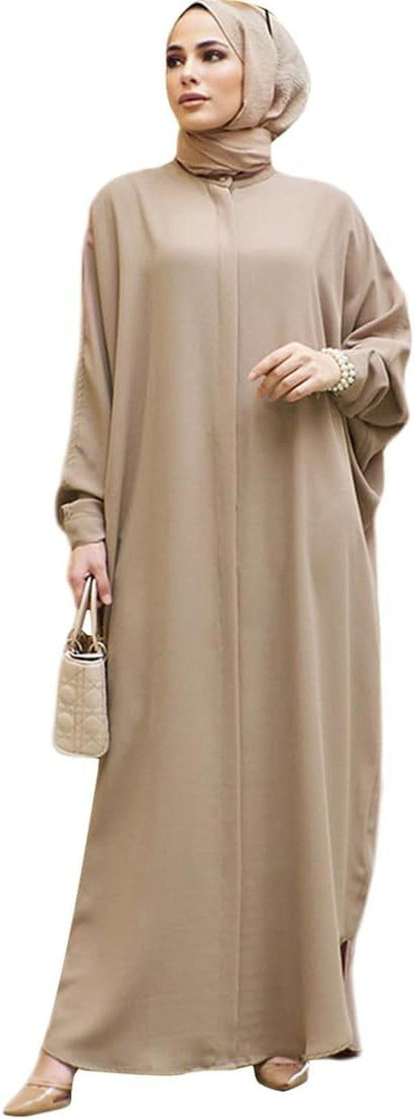 Women'S Muslim Dress Ramadan Abaya Batwing Sleeve Henley Shirt Prayer Kaftan Dubai Islamic Dress