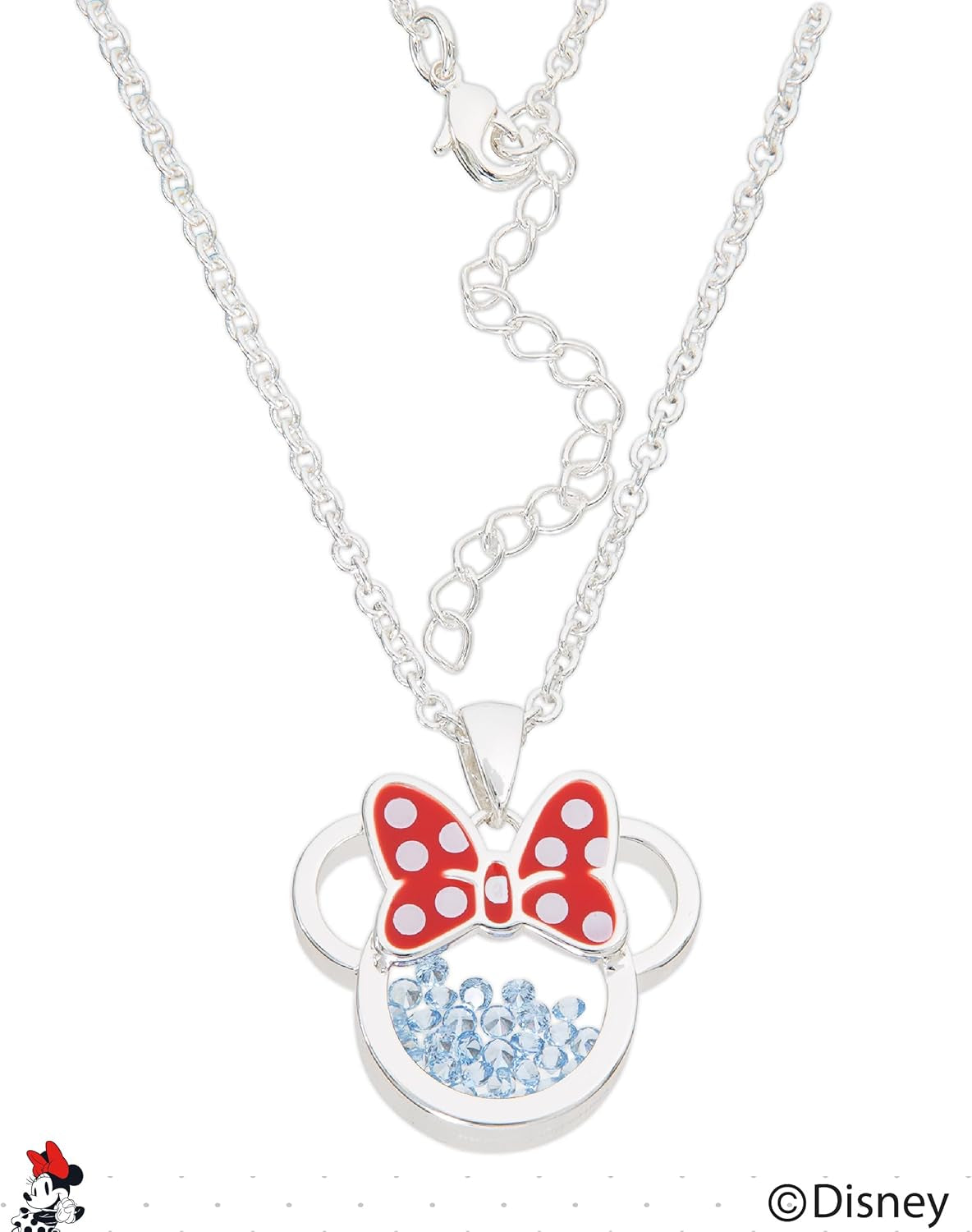 Women and Birthstone Jewelry - Minnie Mouse Cubic Zirconia Shaker Pendant Necklace, Silver Plated, 18+2" Extender