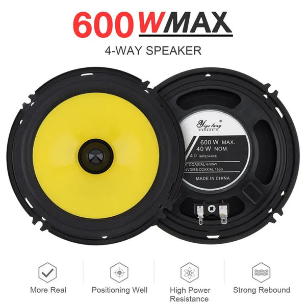 2Pcs 6 Inch 600W Full Range Frequency Car Audio Speaker Heavy Mid-Bass Modified Speaker Non-Destructive Installation