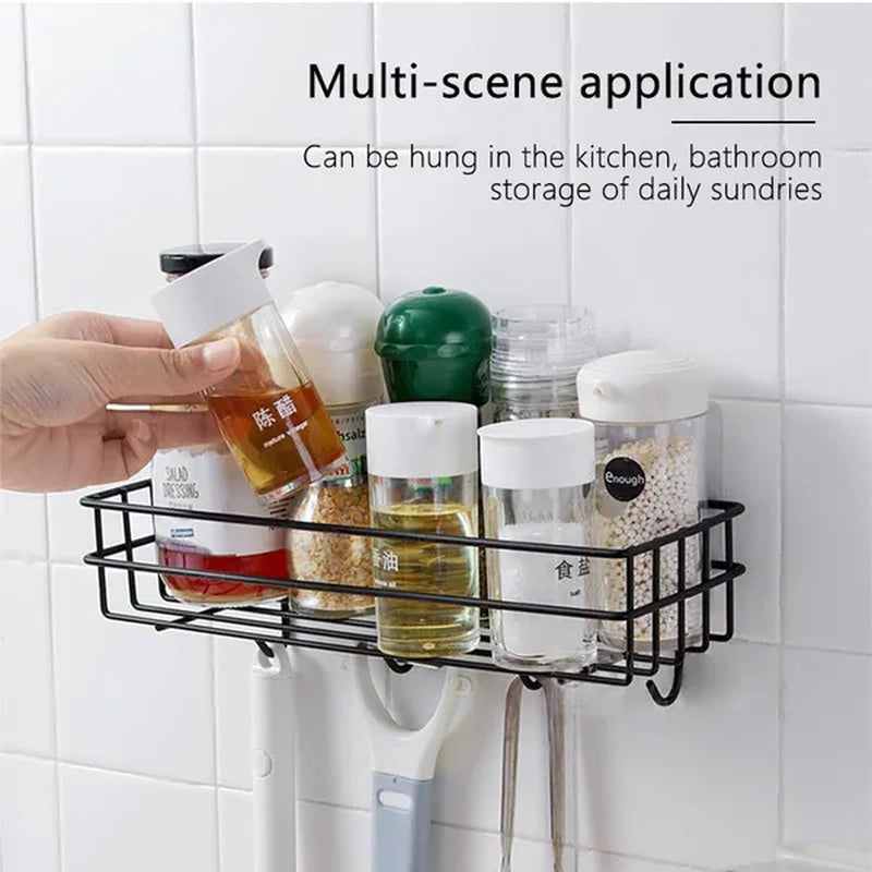 Wall Mounted Hanging Storage Shelf Kitchen Bathroom Shower Storage Rack Punch Free