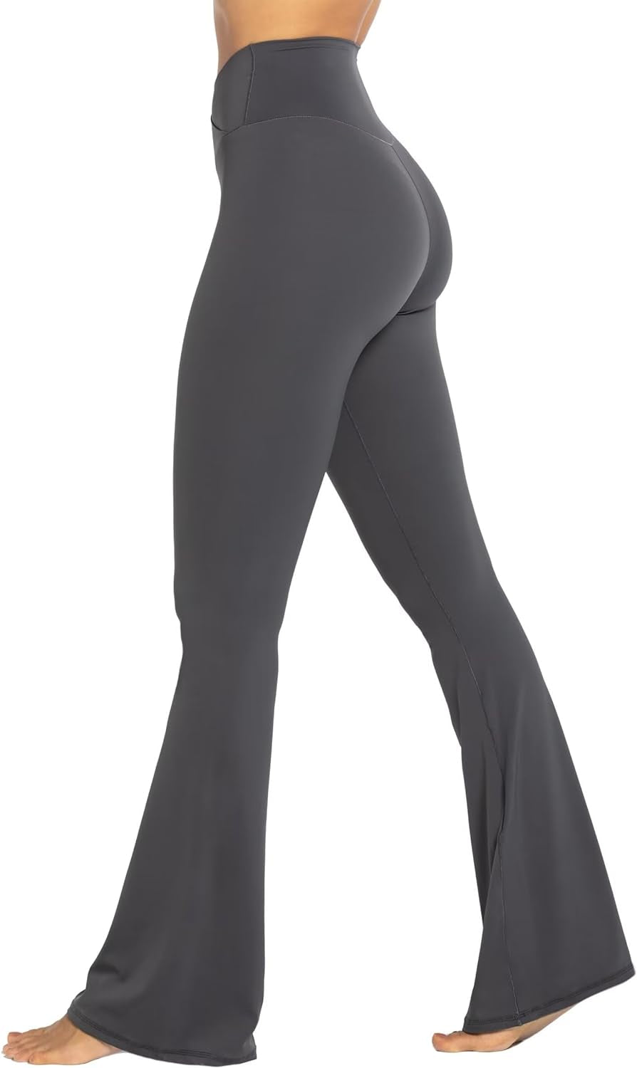 Womens Flare Leggings No Front Seam Flare Yoga Pants with Tummy Control Crossover High Waist and Wide Leg