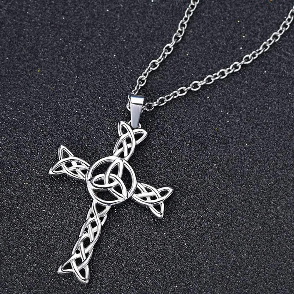 Stainless Steel Celtic Knot Christian Cross Religious Cocktail Party Statement Pendant Necklace