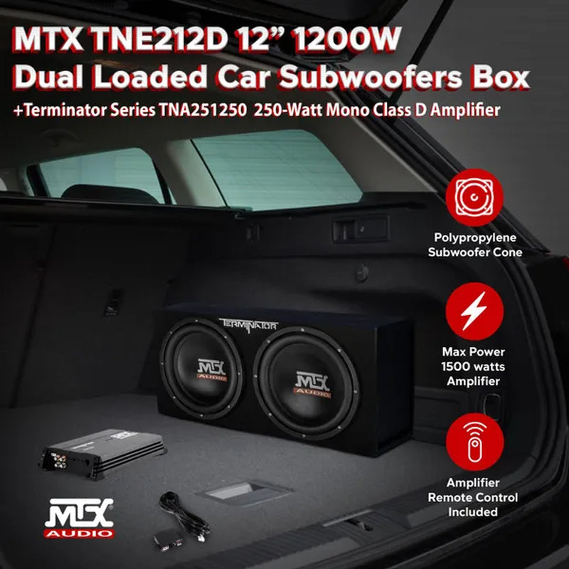 MTX TNP212D2 12" 1200W Dual Loaded Car Subwoofer Audio W/ Sub Box and Amplifier