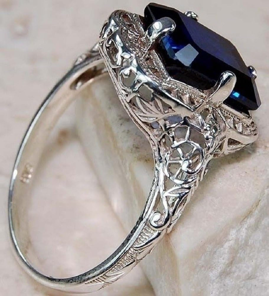 Elegant Huge Natural 3.5Ct Tanzanite 925 Silver Sapphire Ring Women Wedding Engagement Size 6-10