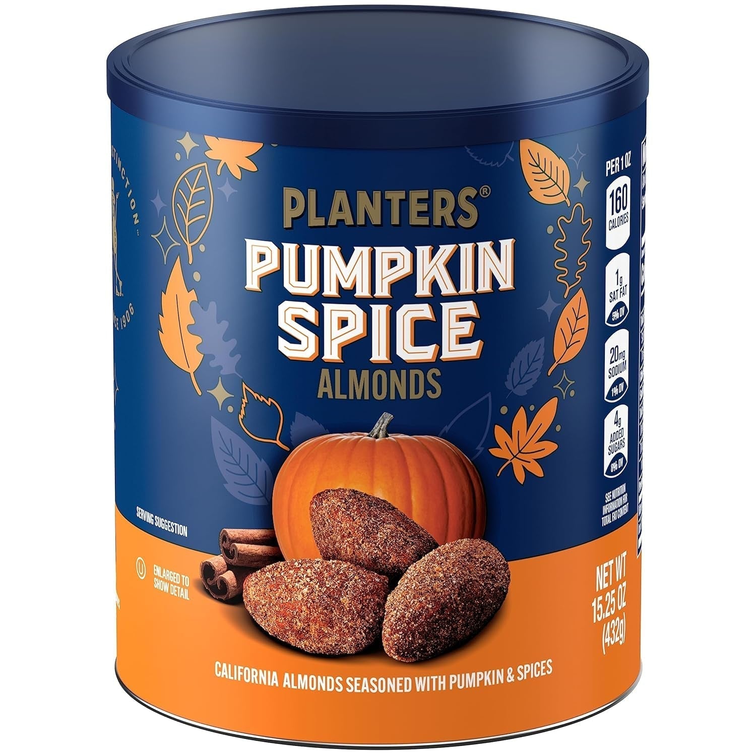 Fall Edition Pumpkin Spice Almonds, Pumpkin Spice Snacks, Cooking & Baking Nuts & Seeds, Flavored Almonds, Seasonal Nuts, Fall Party Snacks, Plant-Based Protein, 15.25 Oz Canister