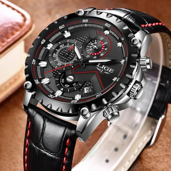 LIGE Mens Watches Top Brand Luxury Quartz Gold Watch Men Casual Leather Military Waterproof Sport Wrist Watch Male Fashion Clock
