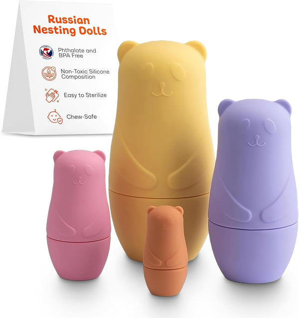 Silicone Nesting Dolls | Set of 4 (Yellow) Russian Nesting Dolls for Kids, Russian Stacking Dolls, Russian Dolls Nesting Dolls, Nesting Toys - Matryoshka Nesting Dolls - Matryoshka Dolls