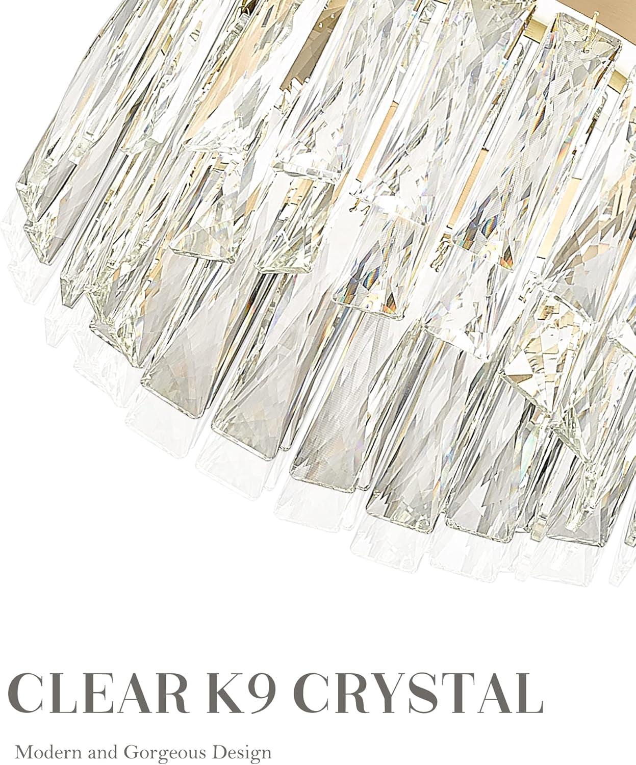 2-Tier Crystal Gold Chandelier, LED Modern Chandelier, 6000K Cool White Pendant Light for Bedroom Kitchen Dinning Room Entryway, CC5612-LED-BG