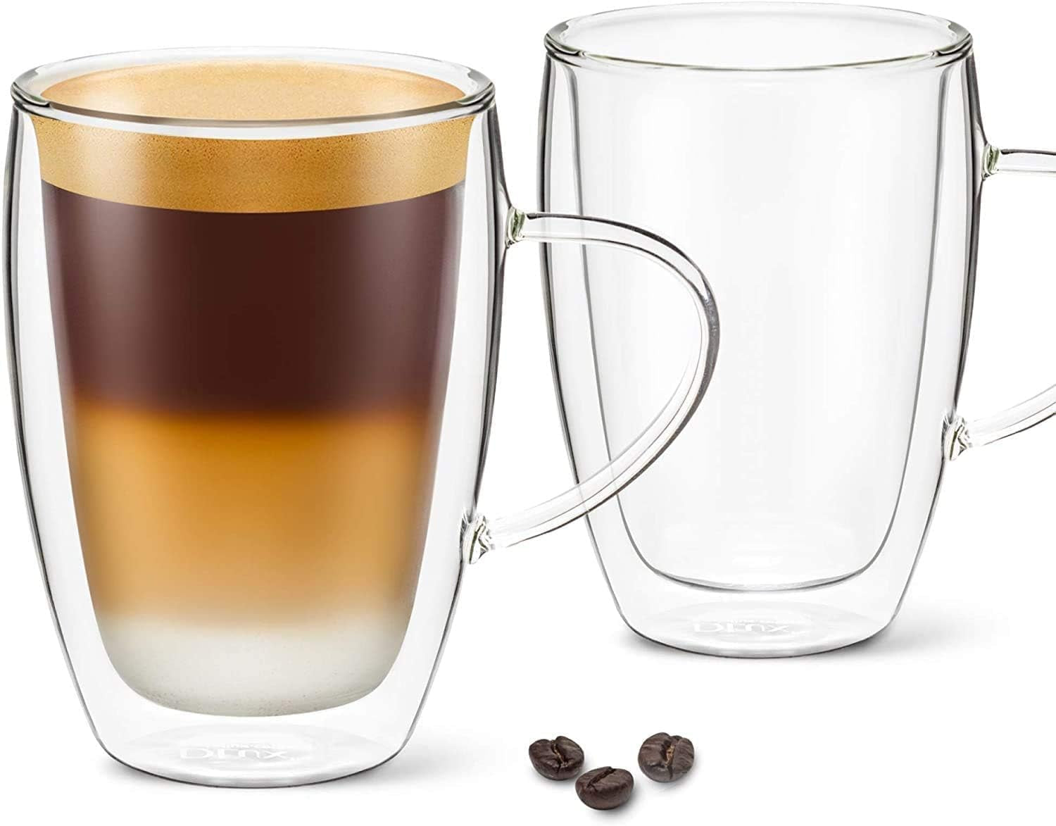 Coffee Mugs, 12Oz Latte Clear Glass Set of 2 Cups with Handles, Double Wall Insulated Borosilicate Glassware Cup - Wine, Tea Glasses