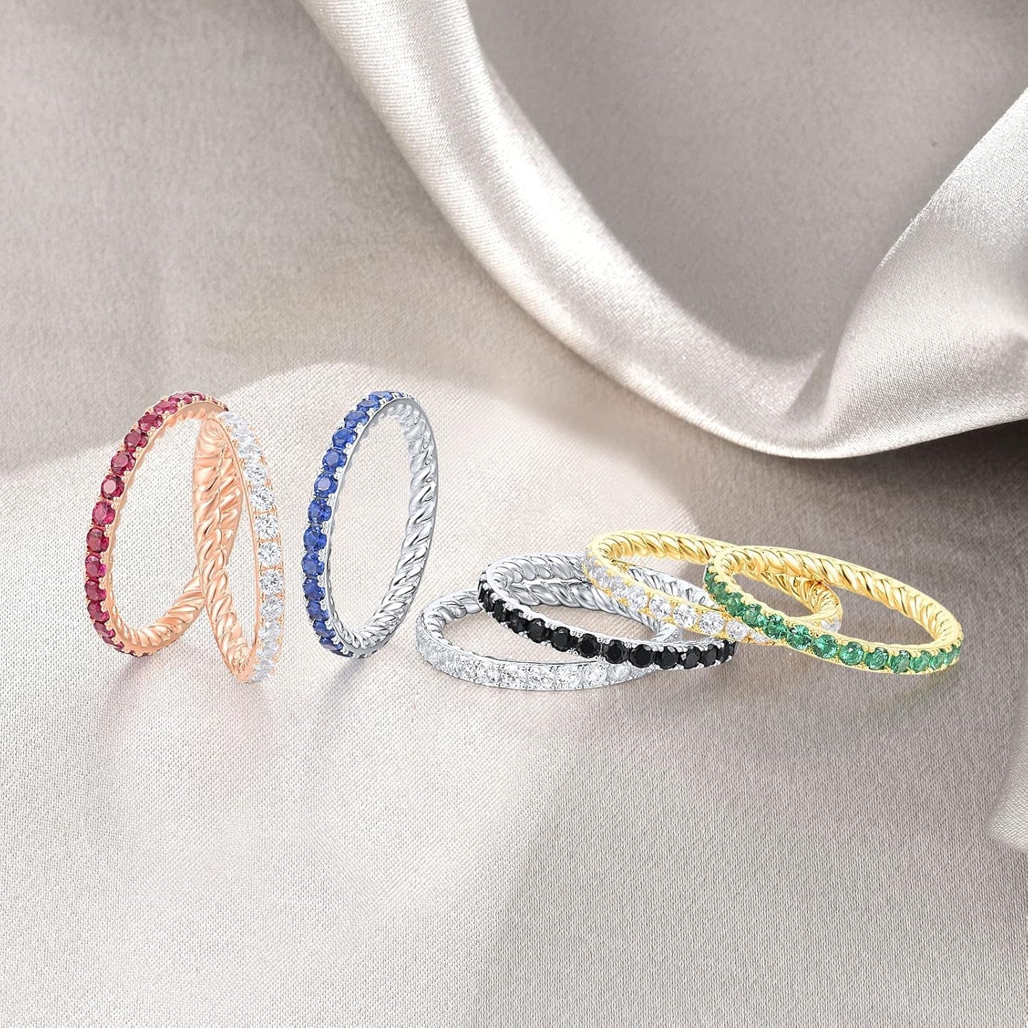 925 Sterling Silver Gemstone Stackable Ring Engagement Wedding Eternity Stacking Ring for Women