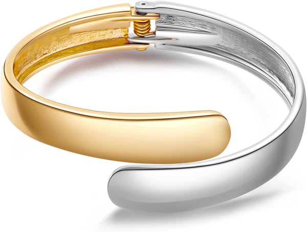 Two-Tone Cuff Bracelet for Women Dainty Teardrop Open Bangle Gold Plated Adjustable Cuff Bracelet