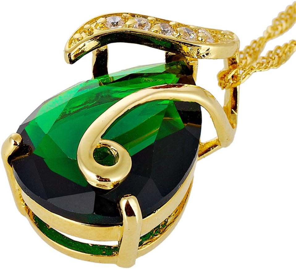 Pendant with 18" Chain & Pear Cut CZ [4 Colors Available] in Yellow Gold Plated, Simple Modern Elegant