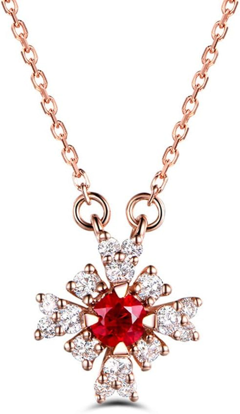 Natural Red Ruby Diamond Pendant Solid 14K Rose Gold Antique 925 Sterling Silver Necklace Chain Retro